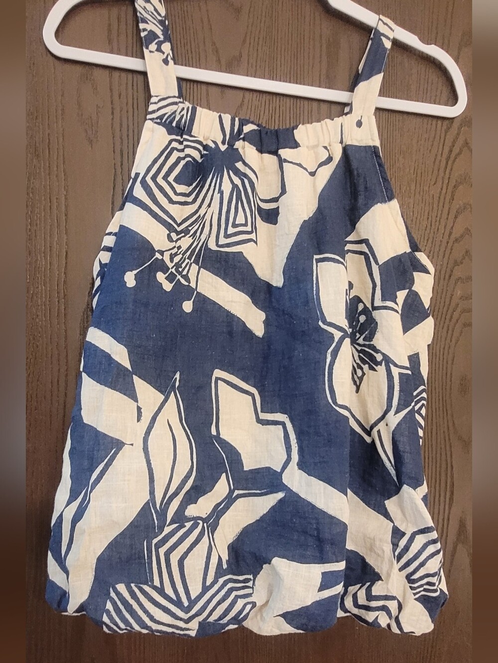 Blue and White Floral Linen Cotton Bubble Halter Shirt Made In ITALY